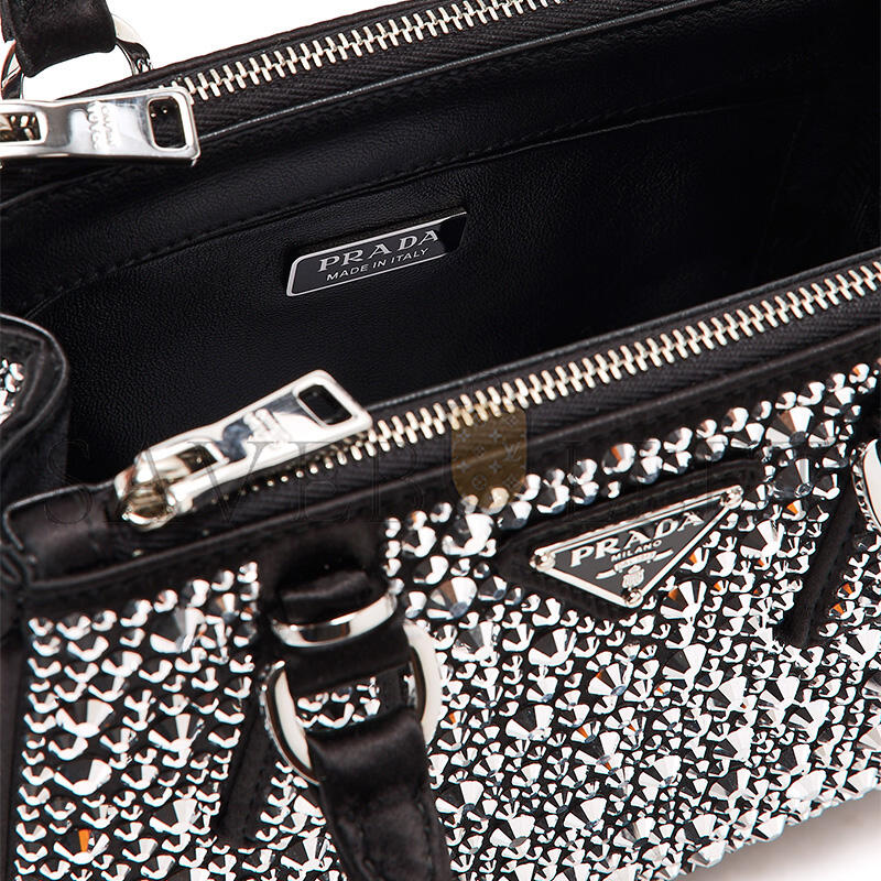 PRADA BLACK SATIN AND CRYSTAL MINI GALLIERA TOTE BAG 1BA906 (20*15*9.5cm)